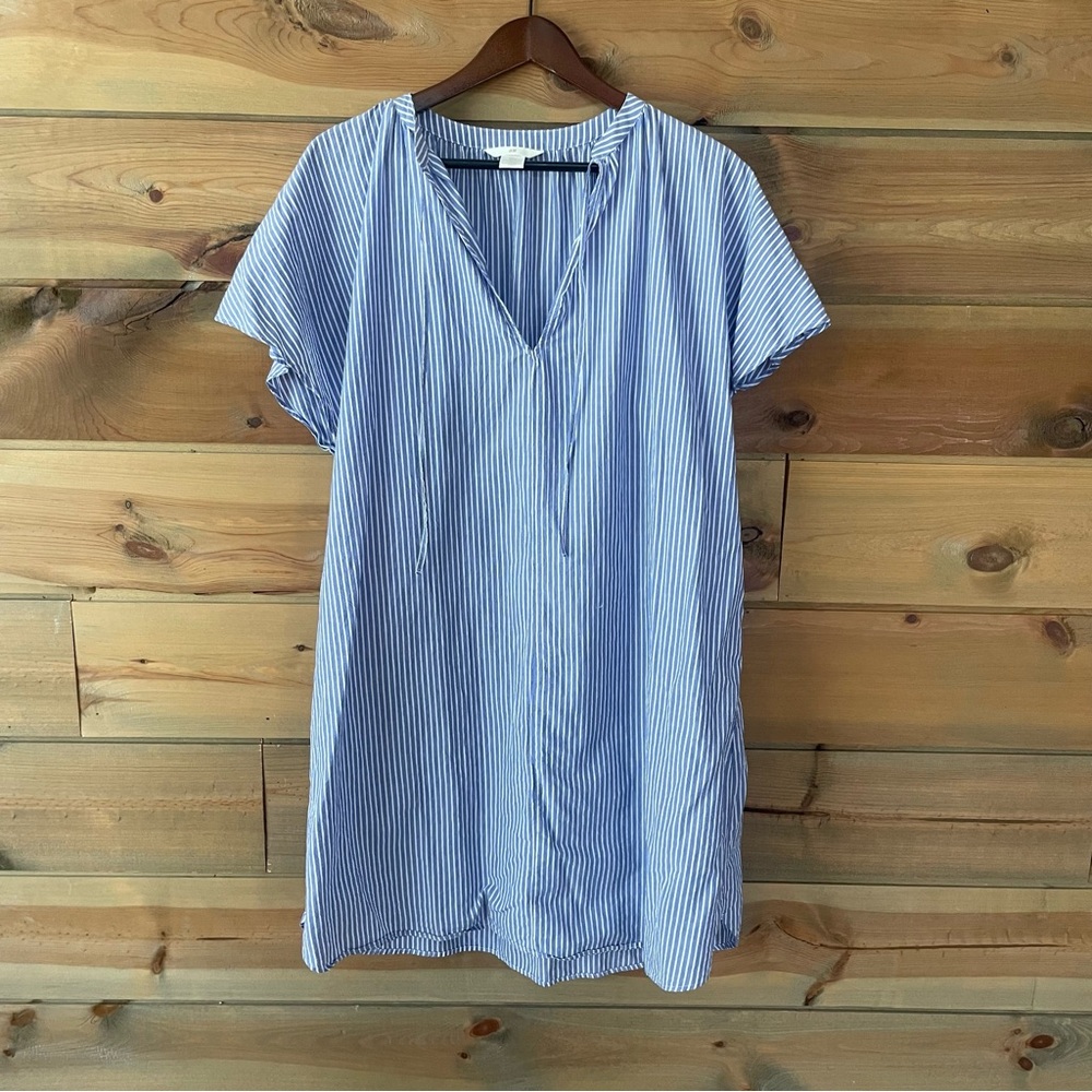 Blue Striped V-Neck Dress
